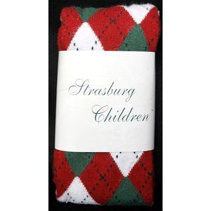 Strasburg Children Girls Sz 4 - 6 Argyle Pattern Tights Footed Red White Green